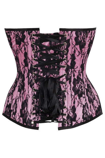 Top Drawer Pink Satin w/Black Lace Overlay Steel Boned Overbust Corset