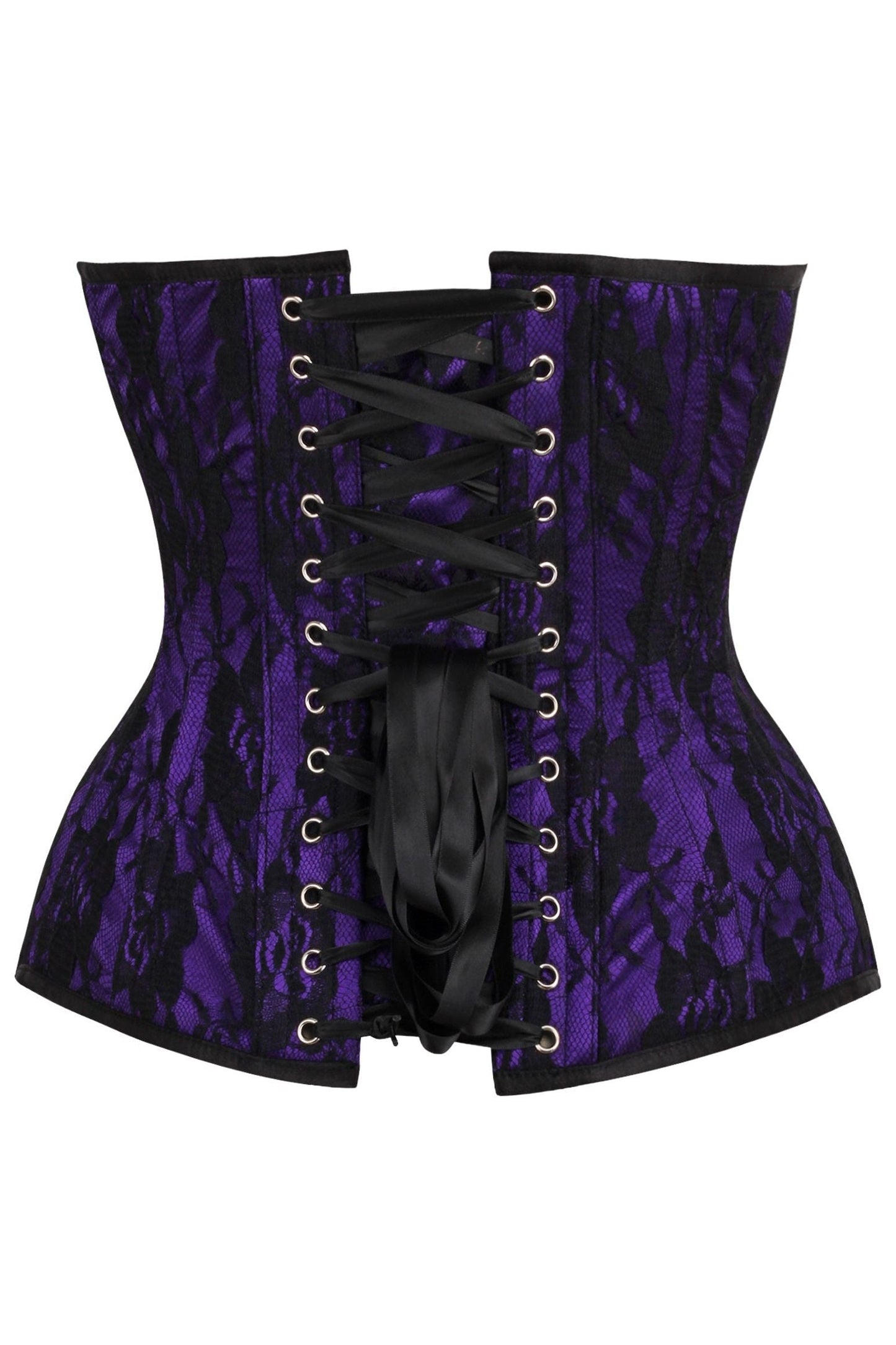 Top Drawer Purple Satin w/Black Lace Overlay Steel Boned Overbust Corset