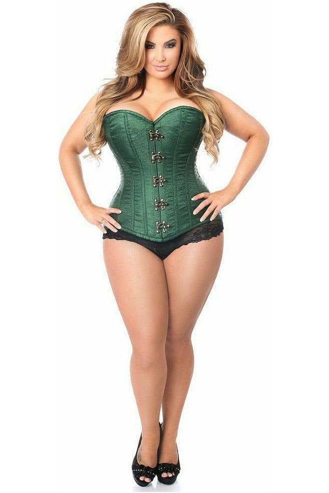 Top Drawer Dark Green Brocade Steel Boned Corset w/Clasp Closure