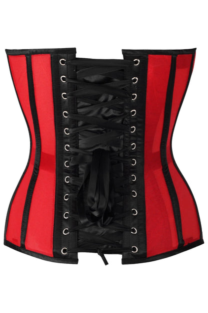 Top Drawer Red Mesh & Black Satin Steel Boned Overbust Corset