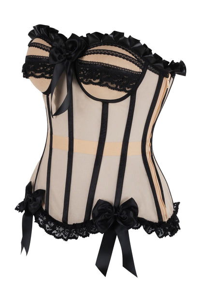Top Drawer Steel Boned Nude & Black Mesh Underwire Bustier Corset