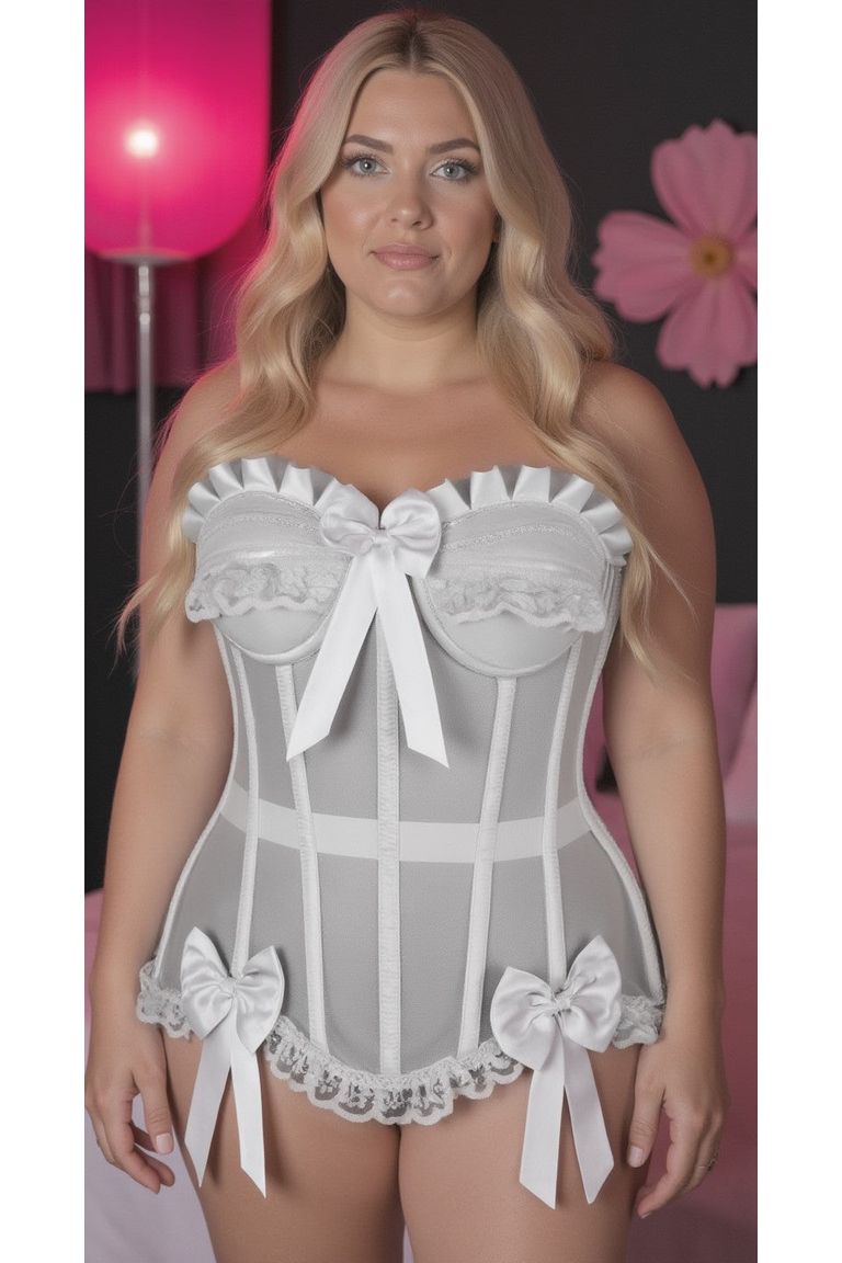 Top Drawer Steel Boned White Mesh Underwire Bustier Corset