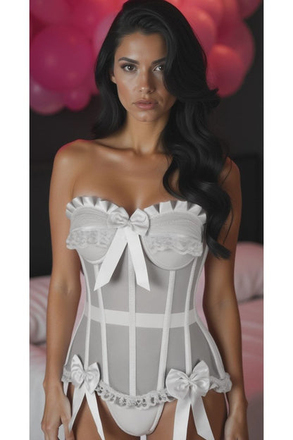 Top Drawer Steel Boned White Mesh Underwire Bustier Corset