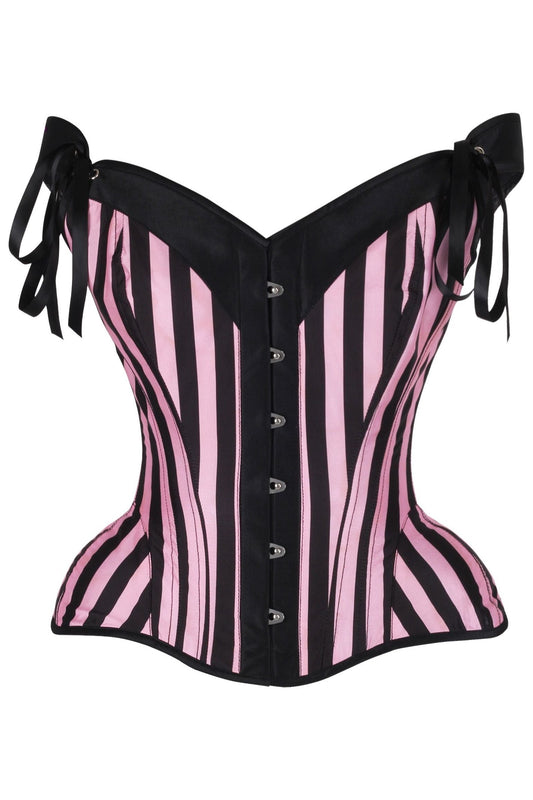 Top Drawer Pink/Black Striped Steel Boned Corset w/Straps