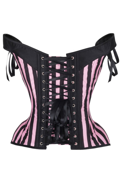 Top Drawer Pink/Black Striped Steel Boned Corset w/Straps
