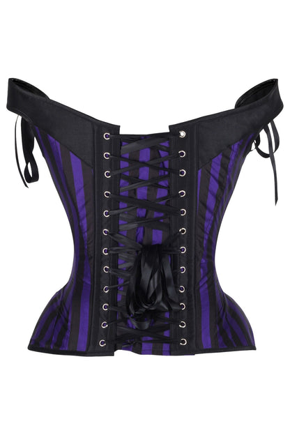 Top Drawer Dark Purple/Black Striped Steel Boned Corset w/Straps
