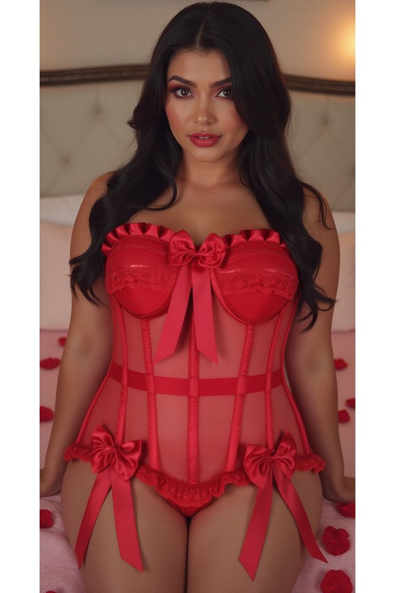Top Drawer Steel Boned Red Mesh Underwire Bustier Corset