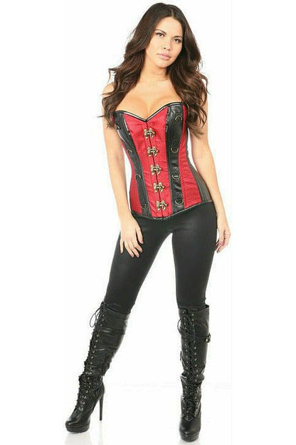 Top Drawer Wine Brocade & Faux Leather Steel Boned Corset
