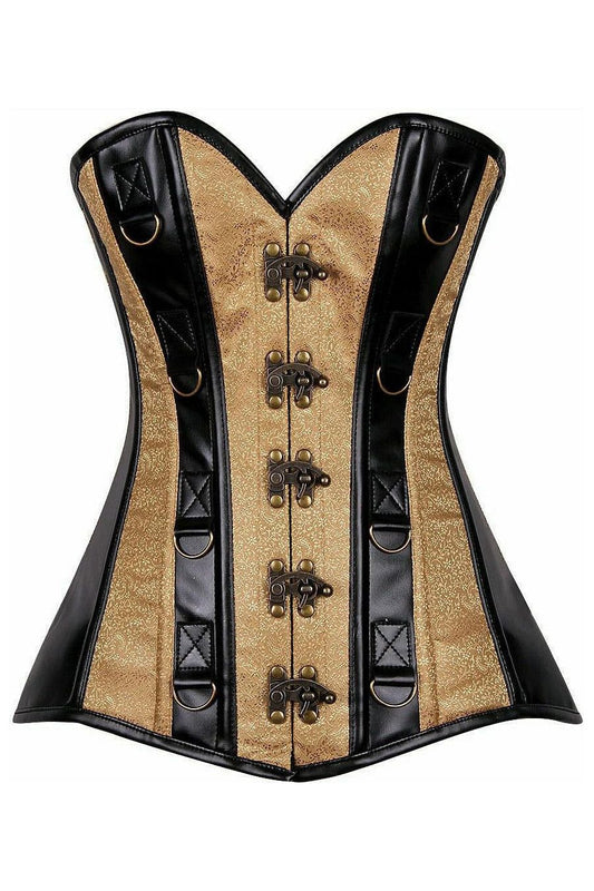 Top Drawer Gold Brocade & Faux Leather Steel Boned Corset