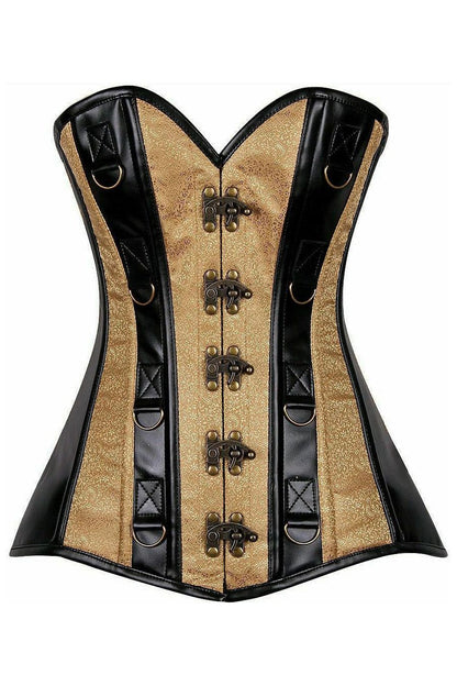 Top Drawer Gold Brocade & Faux Leather Steel Boned Corset