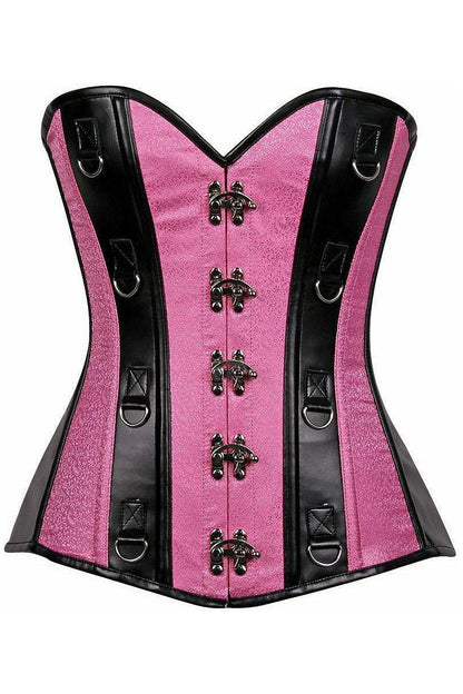 Top Drawer Pink Brocade & Faux Leather Steel Boned Corset