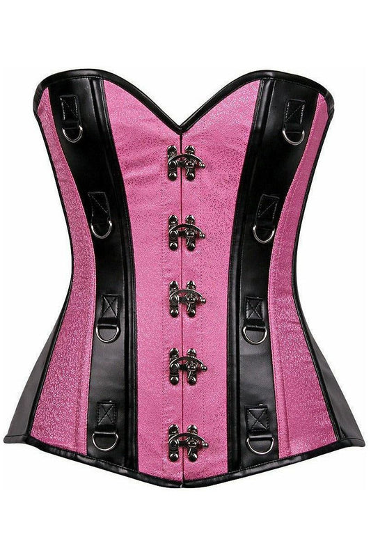 Top Drawer Pink Brocade & Faux Leather Steel Boned Corset