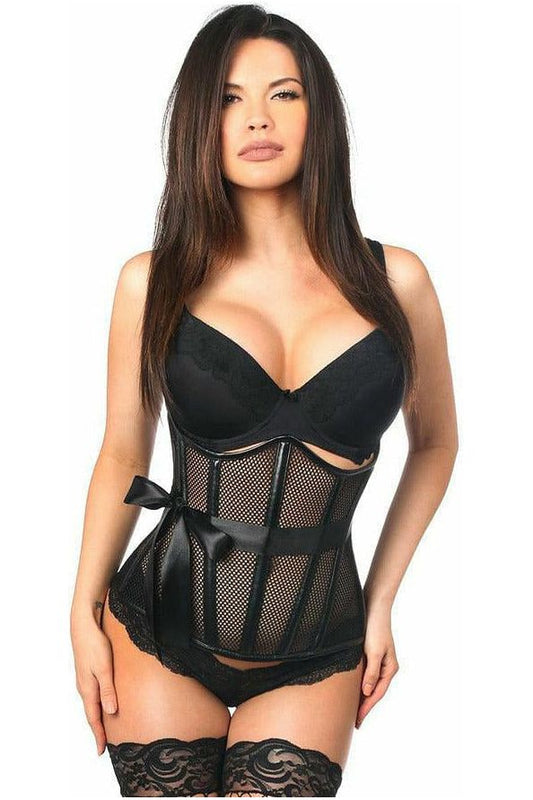 Top Drawer Fishnet & Faux Leather Steel Boned Underbust Corset