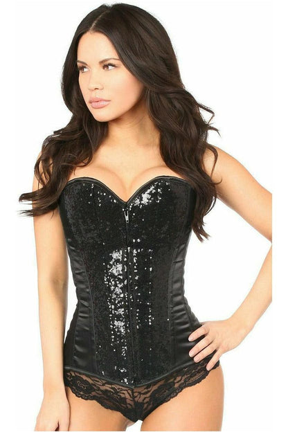 Top Drawer Black Sequin Steel Boned Corset
