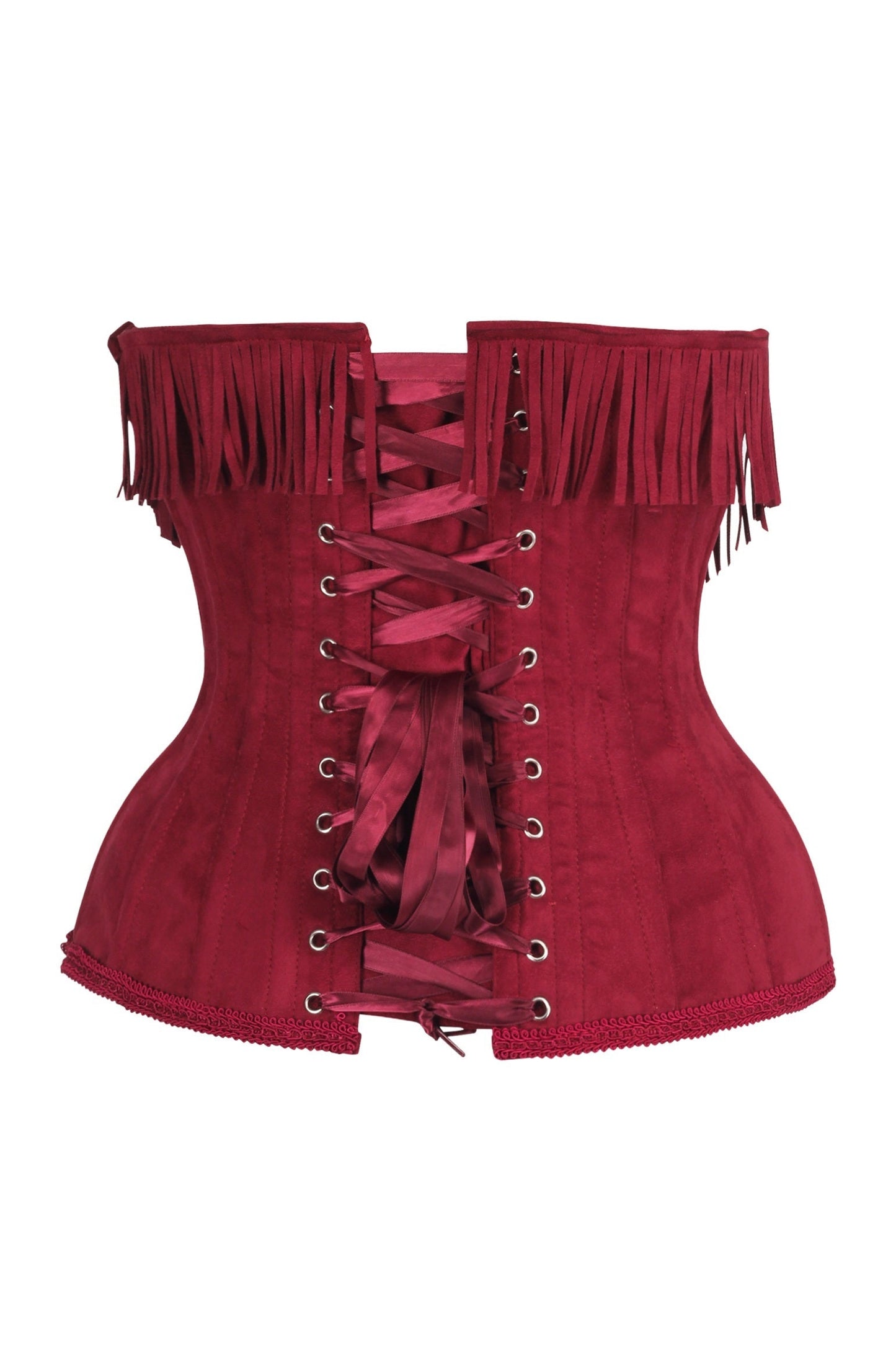 Top Drawer Steel Boned Red Suede Underwire Underbust Corset Cincher w/Fringe