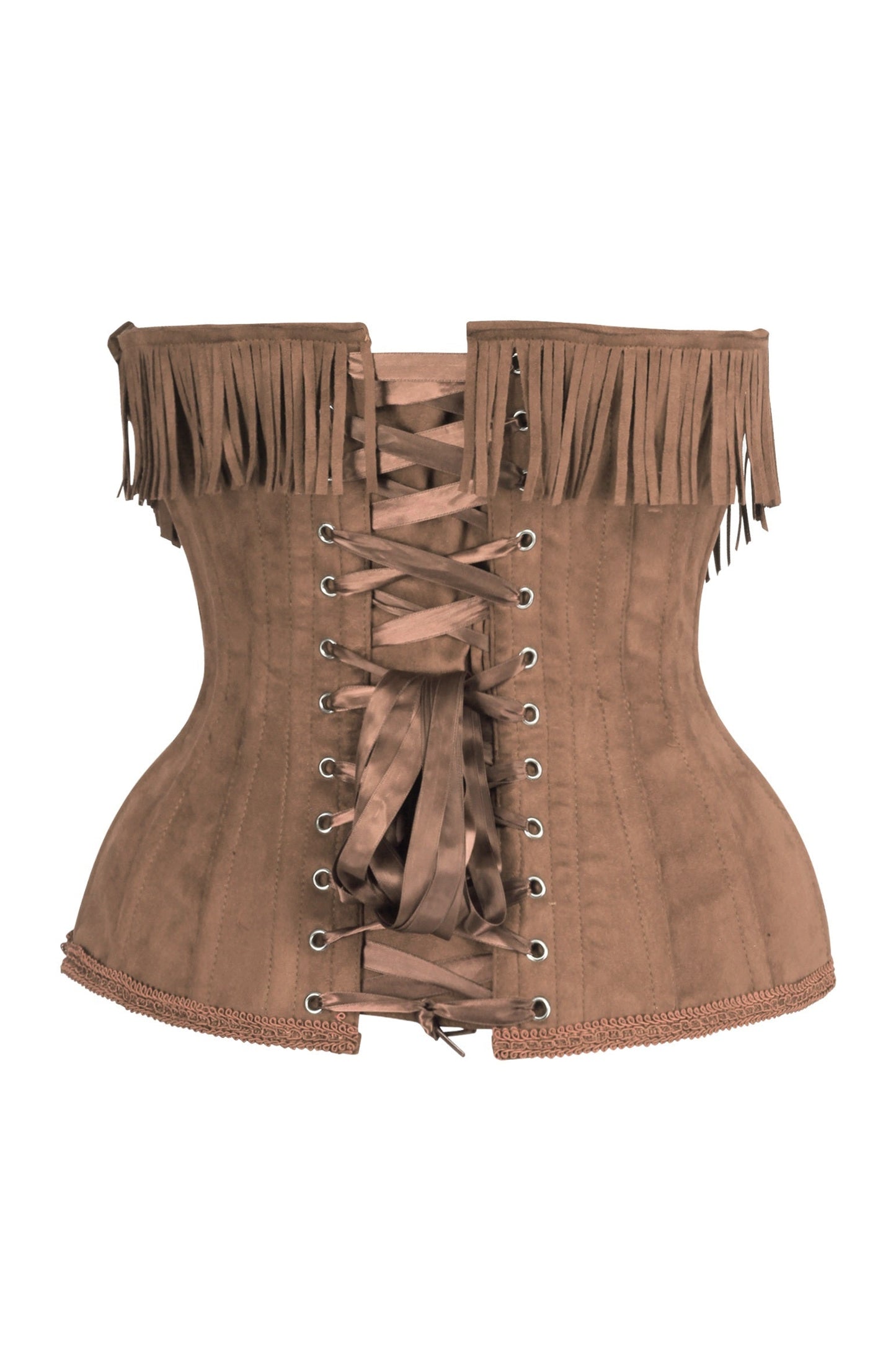 Top Drawer Steel Boned Tan Suede Underwire Underbust Corset Cincher w/Fringe