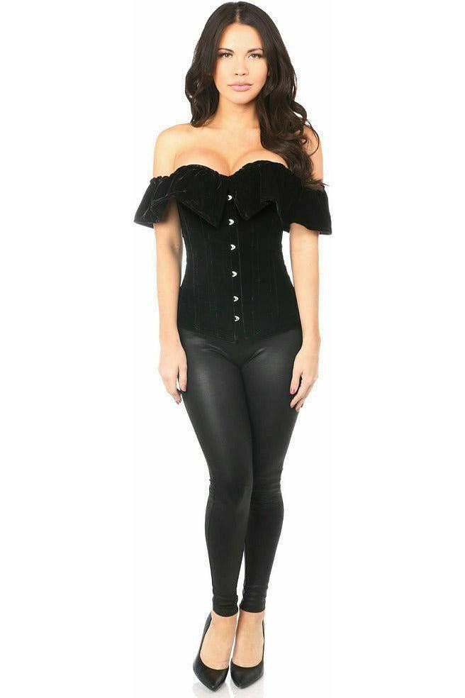 Top Drawer Black Velvet Off-The-Shoulder Steel Boned Corset