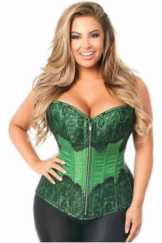 Top Drawer Emerald Brocade Steel Boned Corset w/Black Eyelash Lace