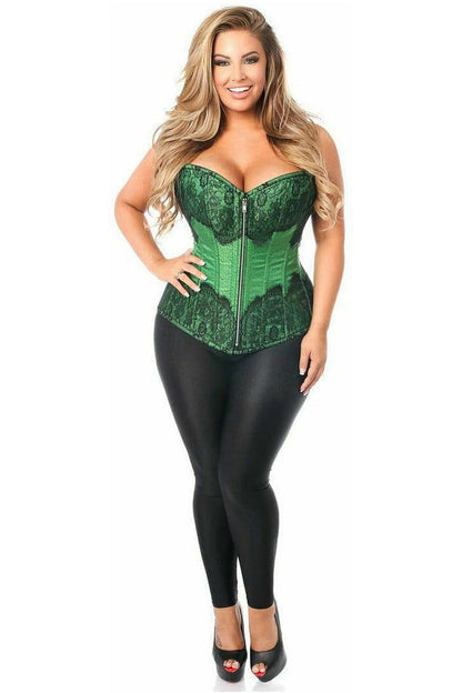 Top Drawer Emerald Brocade Steel Boned Corset w/Black Eyelash Lace
