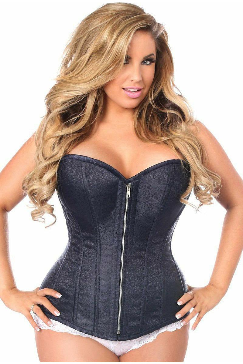 Top Drawer Navy Blue Brocade Steel Boned Corset