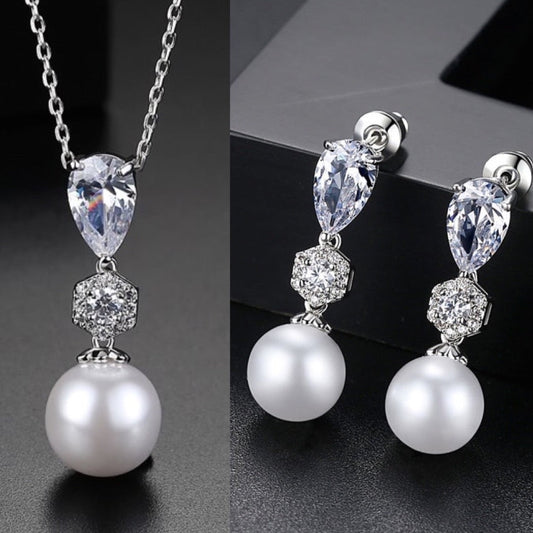 Marissa - Pearl and Cubic Zirconia Bridal Jewelry Set