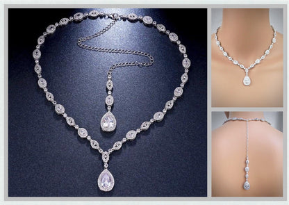 Alexa - Cubic Zirconia Bridal Backdrop Necklace - Available in Silver and Rose Gold