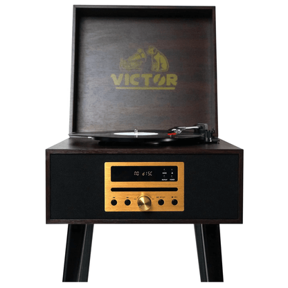 Victor Newbury 8-in-1 Music Center w Chair-Height Legs, USB Slot & AM FM Radio