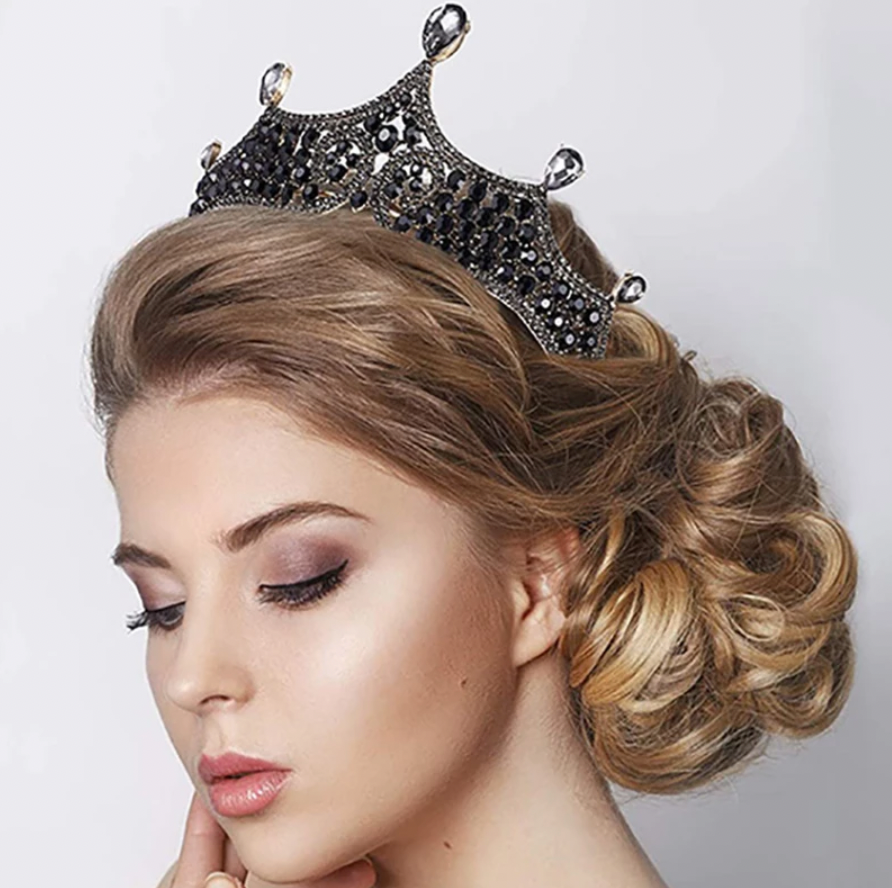 Keeley - Victorian Gothic Black Bridal 3-Piece Jewelry Set With Tiara