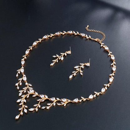 Elona - CZ Vine Bridal Jewelry Set - Available in Silver, Rose Gold and Yellow Gold