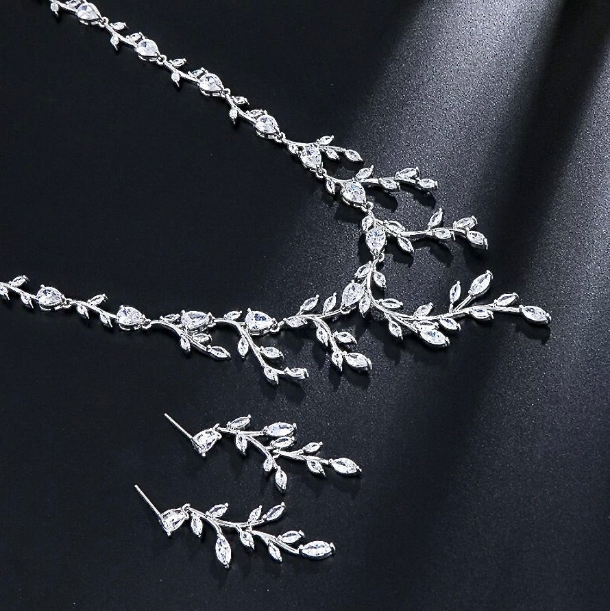 Elona - CZ Vine Bridal Jewelry Set - Available in Silver, Rose Gold and Yellow Gold