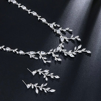 Elona - CZ Vine Bridal Jewelry Set - Available in Silver, Rose Gold and Yellow Gold