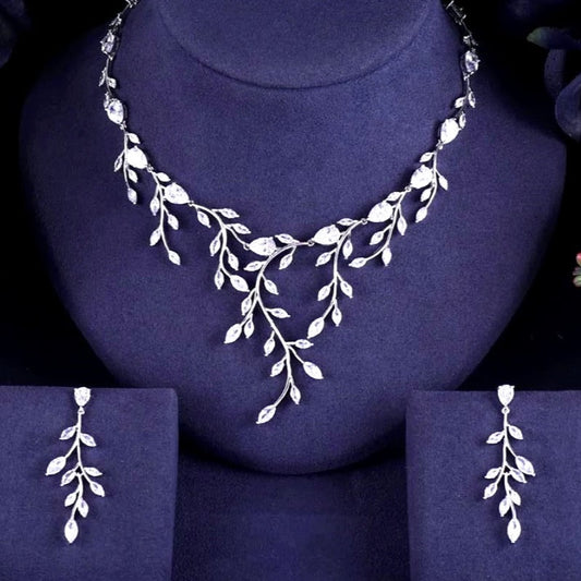 Elona - CZ Vine Bridal Jewelry Set - Available in Silver, Rose Gold and Yellow Gold