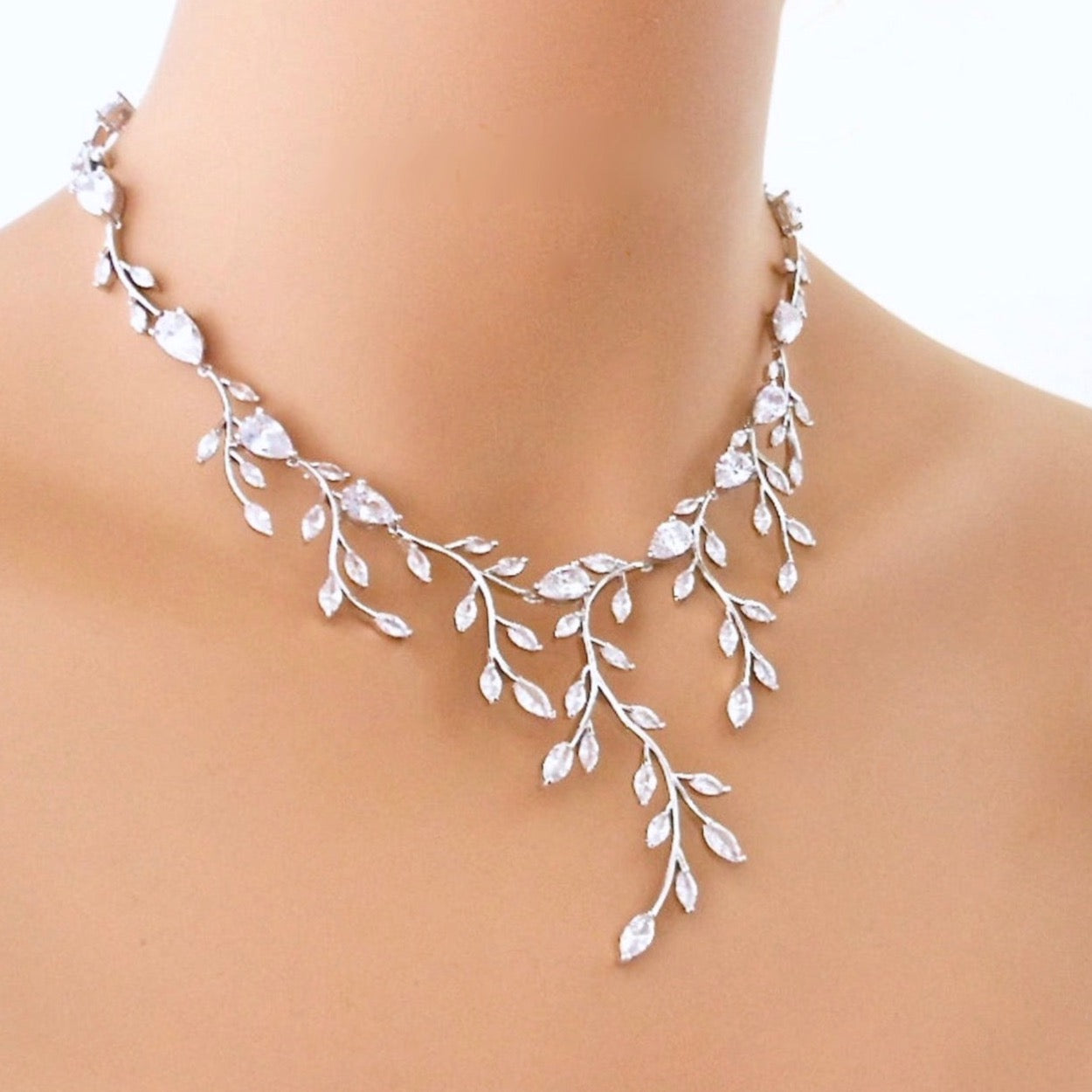 Elona - CZ Vine Bridal Jewelry Set - Available in Silver, Rose Gold and Yellow Gold
