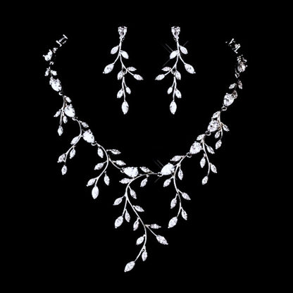 Elona - CZ Vine Bridal Jewelry Set - Available in Silver, Rose Gold and Yellow Gold