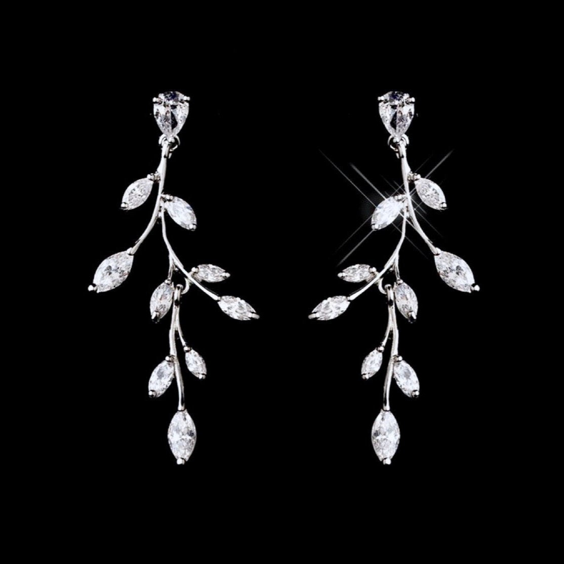 Elona - CZ Vine Bridal Jewelry Set - Available in Silver, Rose Gold and Yellow Gold