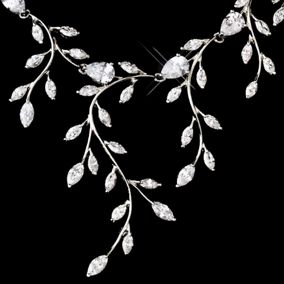 Elona - CZ Vine Bridal Jewelry Set - Available in Silver, Rose Gold and Yellow Gold