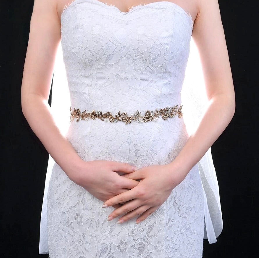 Avalon - Vintage Pearl and Rhinestone Bridal Belt