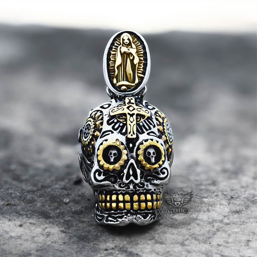 Vintage Cross Sugar Skull Pendant