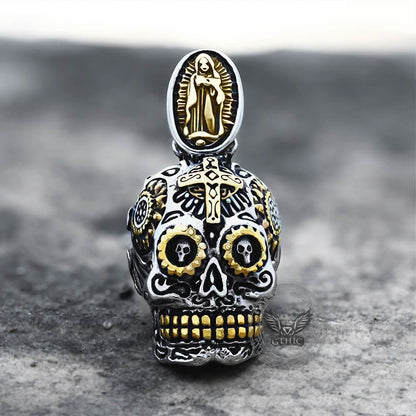 Vintage Cross Sugar Skull Pendant