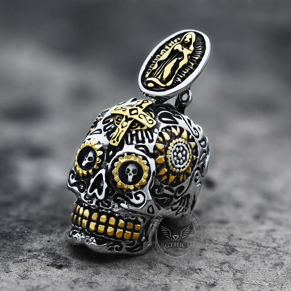 Vintage Cross Sugar Skull Pendant