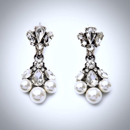 "Avignon" - Vintage Pearl and Rhinestone Bridal Earrings
