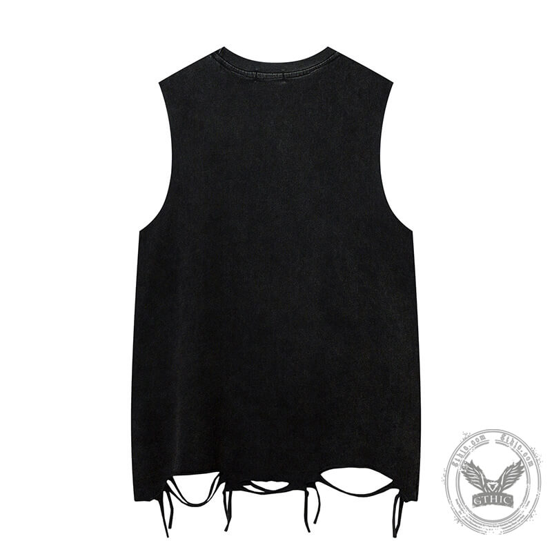 Vintage Washed Letter Printed Sleeveless Vest