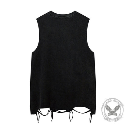 Vintage Washed Letter Printed Sleeveless Vest