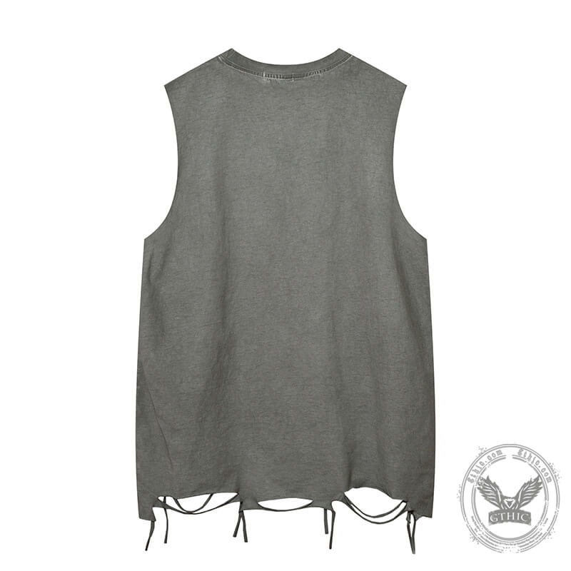 Vintage Washed Letter Printed Sleeveless Vest
