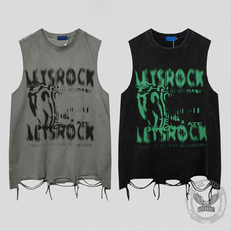 Vintage Washed Letter Printed Sleeveless Vest