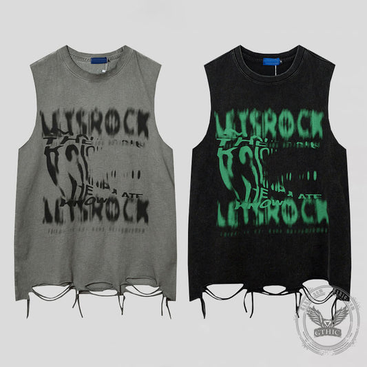 Vintage Washed Letter Printed Sleeveless Vest
