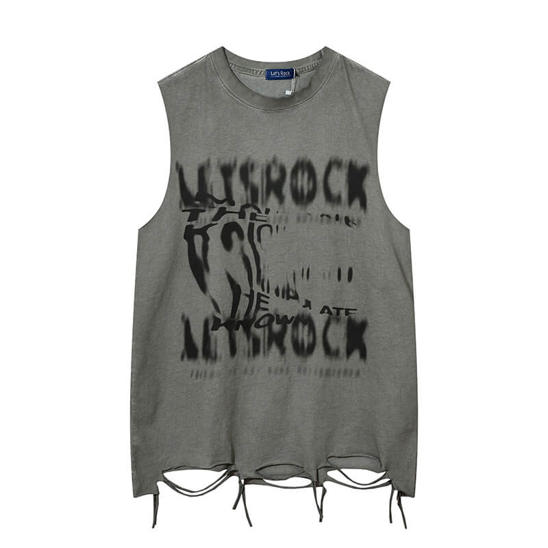 Vintage Washed Letter Printed Sleeveless Vest