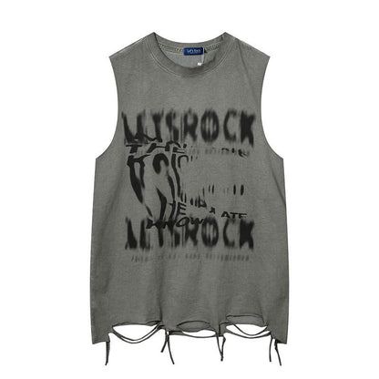 Vintage Washed Letter Printed Sleeveless Vest