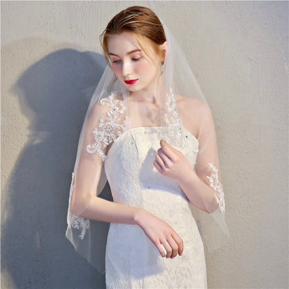 "Julianne" - Lace Edge Fingertip Length Bridal Veil - Available in White and Ivory