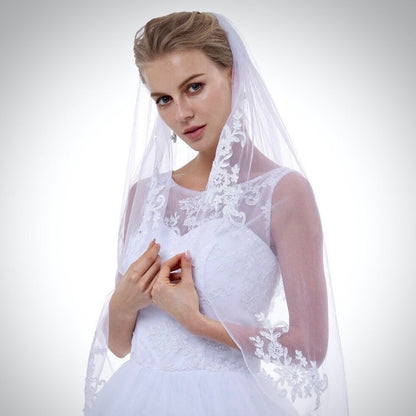 "Julianne" - Lace Edge Fingertip Length Bridal Veil - Available in White and Ivory